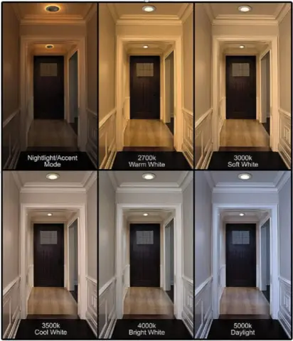 An image of all the different lighting options