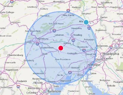 RS Martin Electric service area map around Lancaster PA