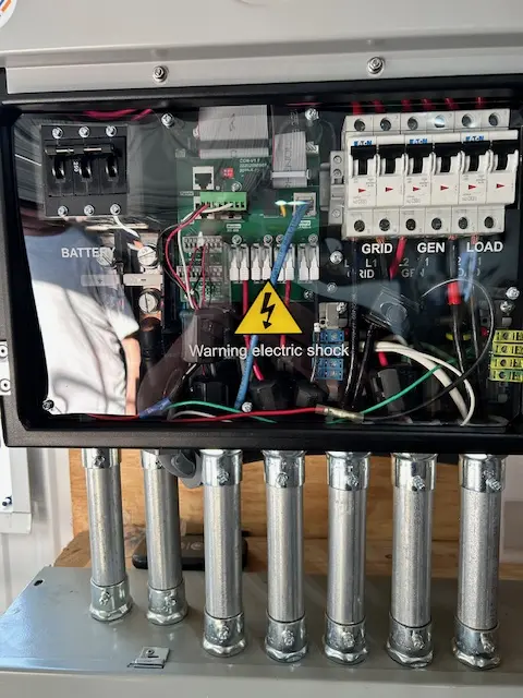 A photo of a person flipping a switch on a circuit breaker